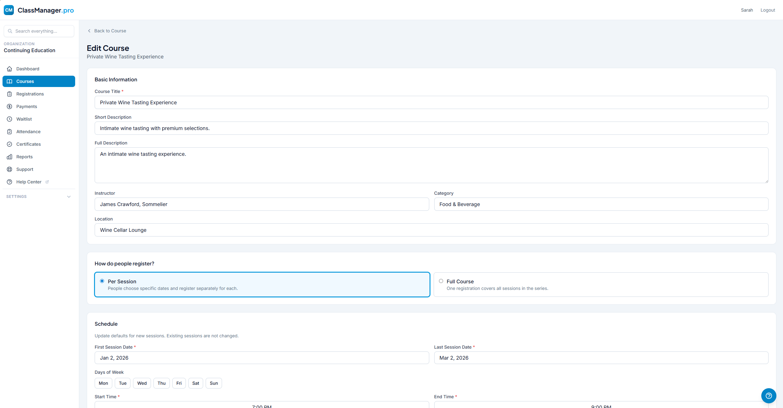 Cancel Course Series Modal