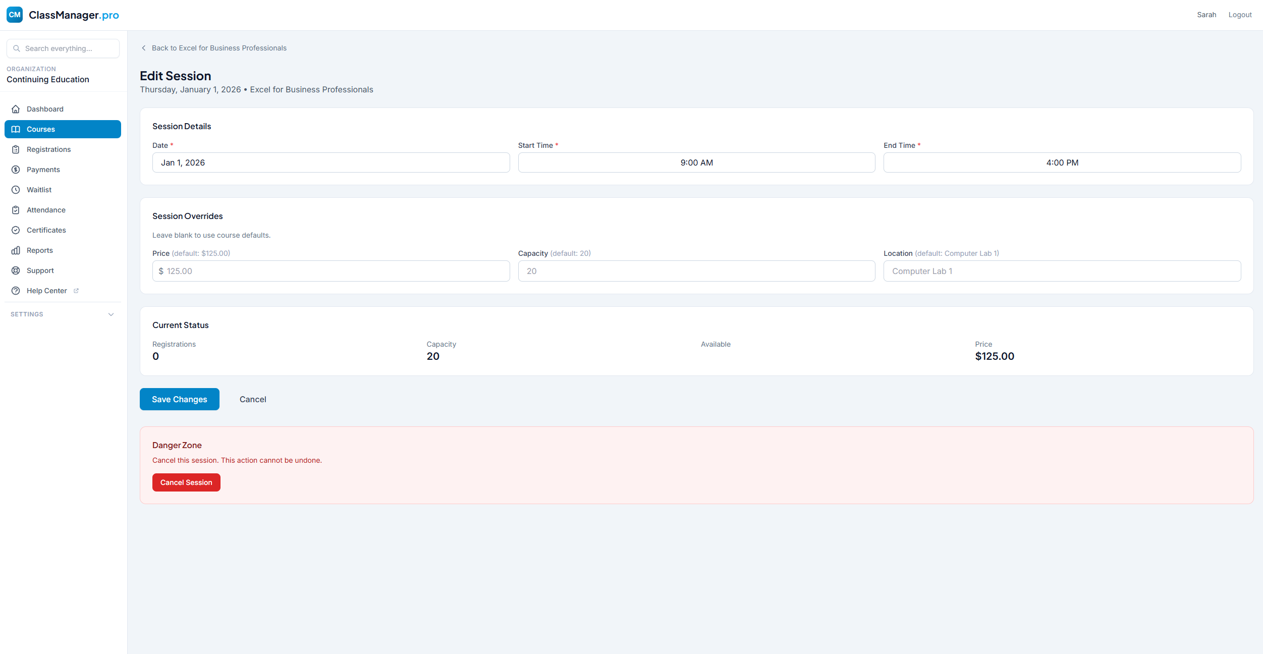 Cancel Course Series Modal