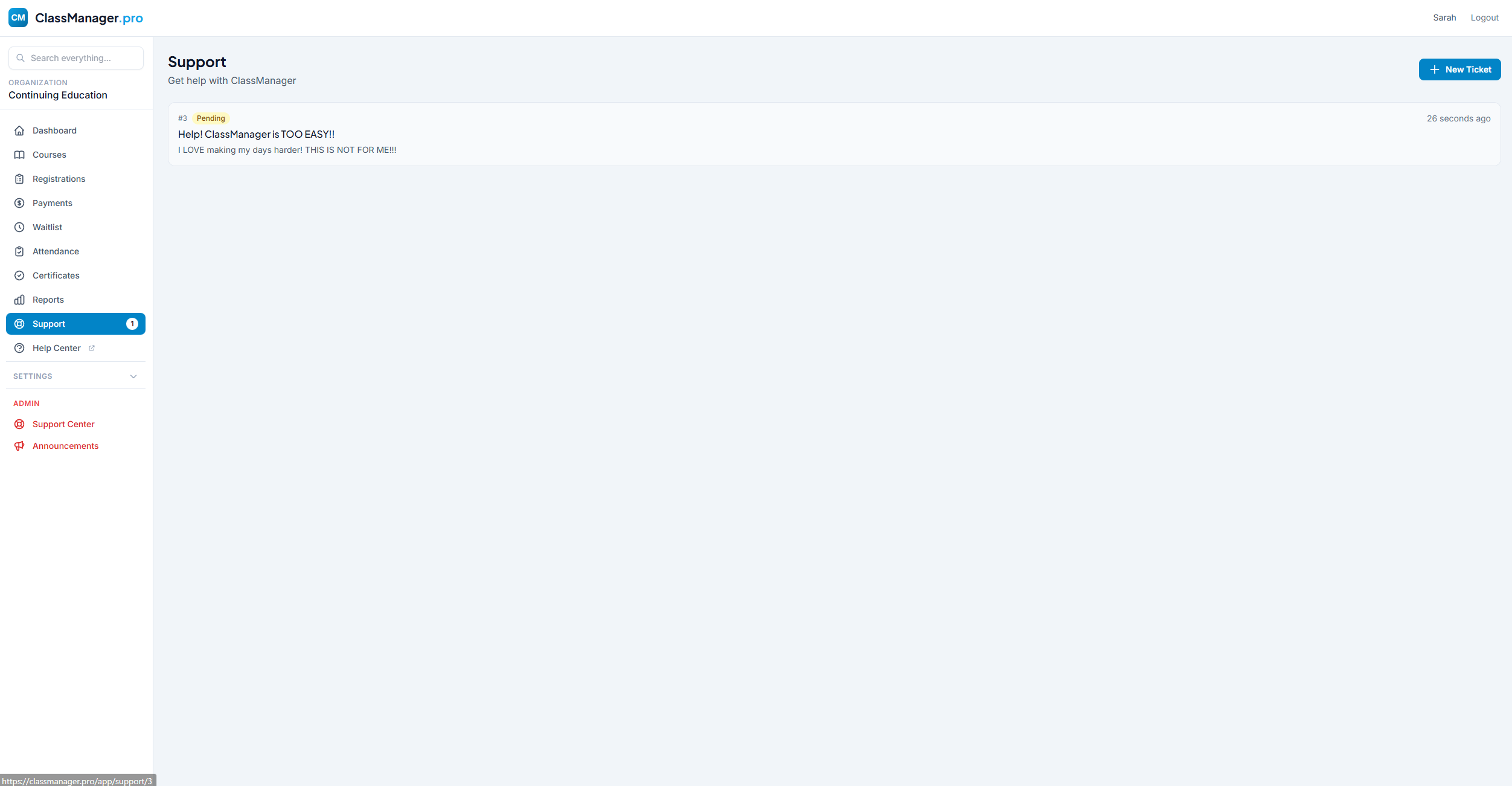 Create Support Ticket