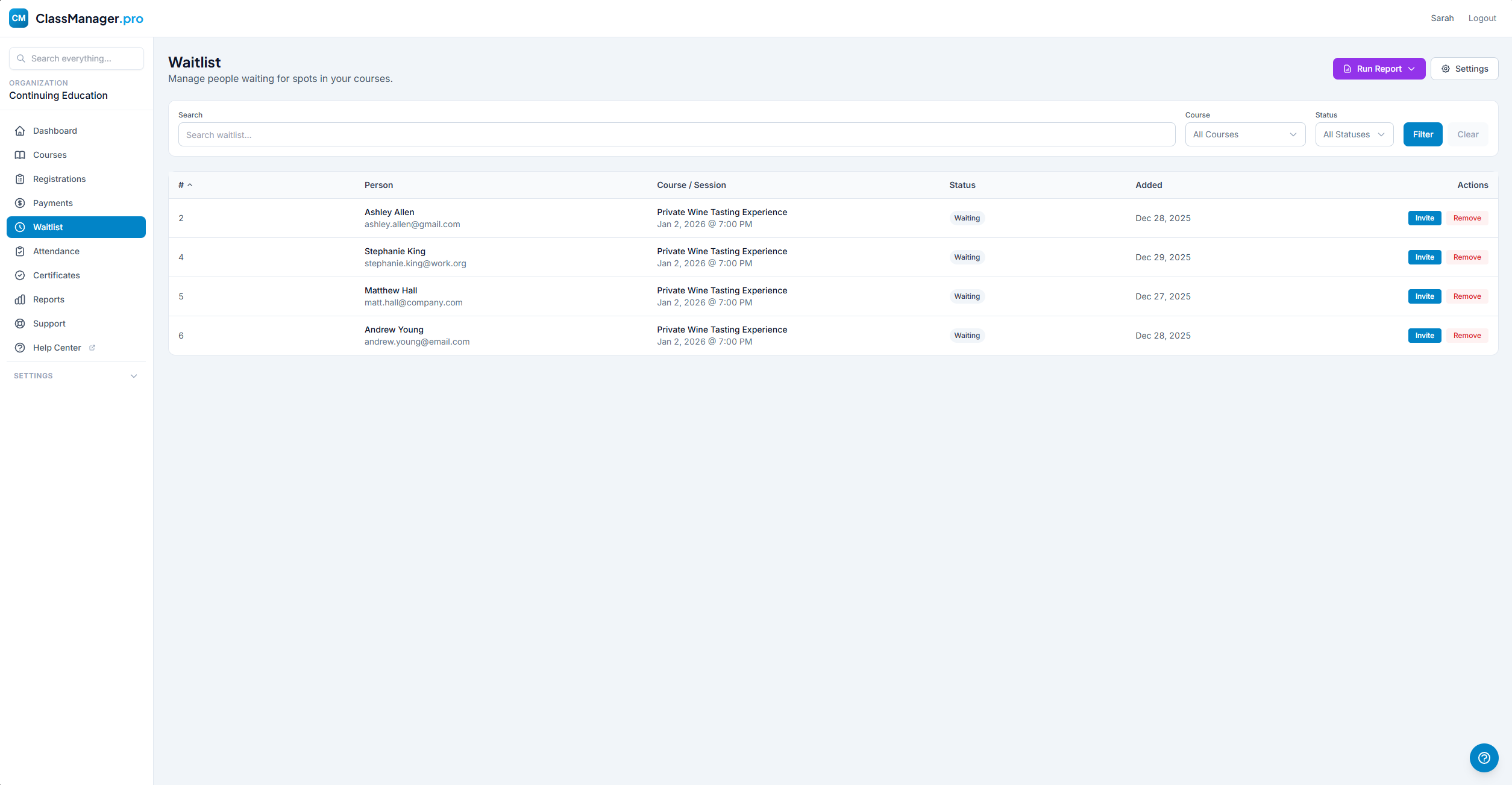 Waitlist Management Page